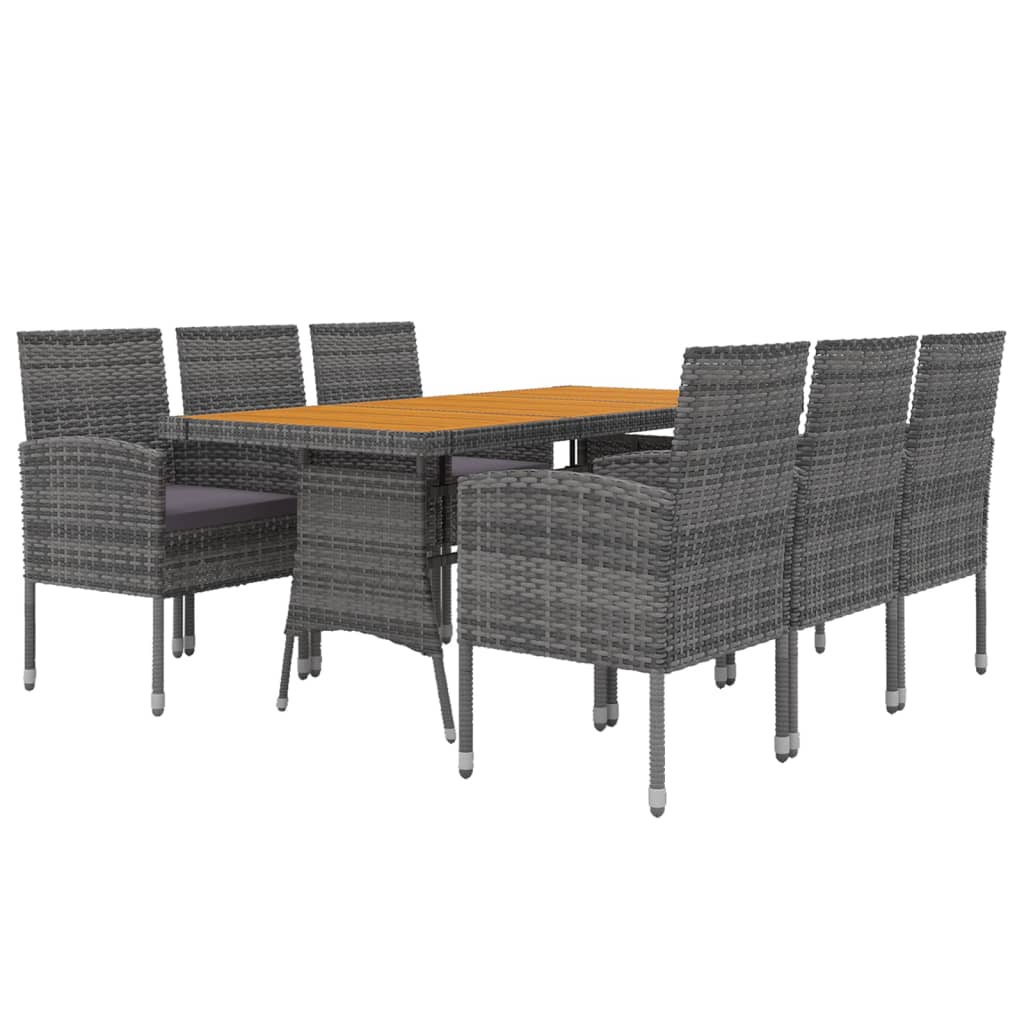 7 Pcs conjunto de jantar para exterior vime PE cinzento