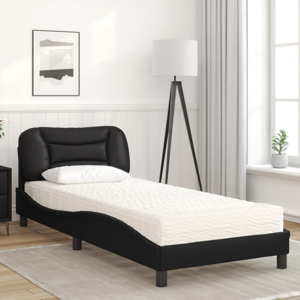 Cama com colchão hvar 90x190 cm couro artificial preto
