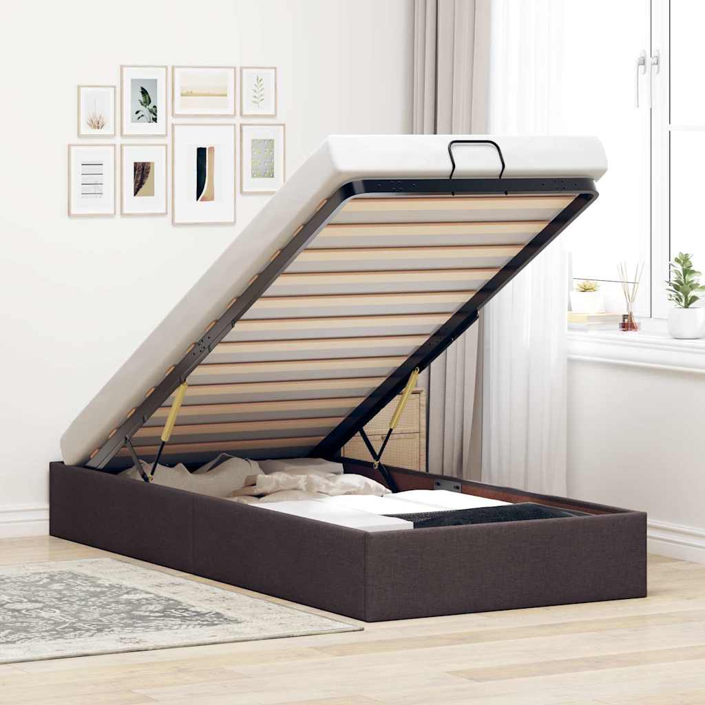 Estrutura de cama otomana sem colchão 90x190 cm castanho escuro
