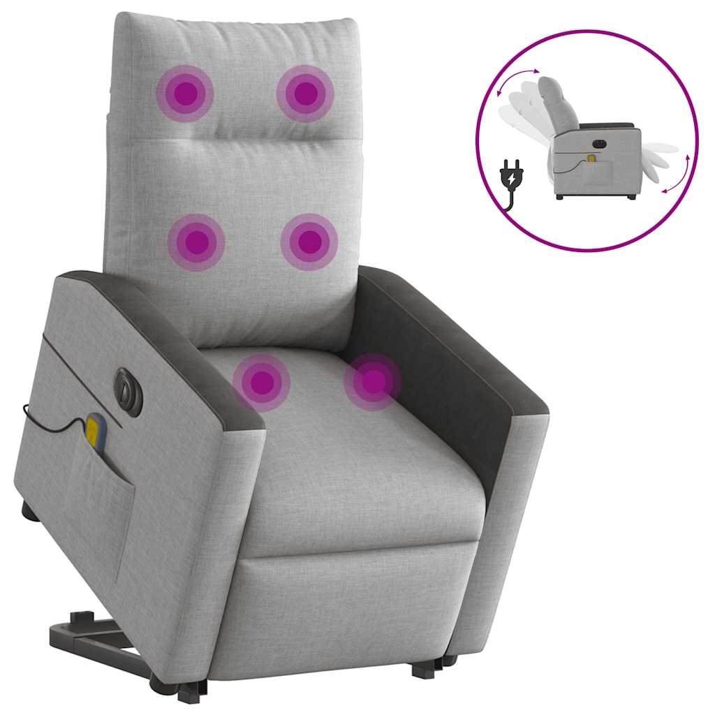 Poltrona elétrica elevatória massagens tecido cinzento-nublado