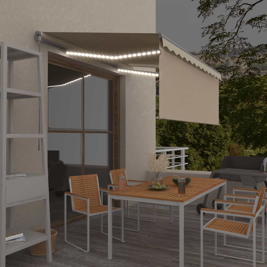 Toldo retrátil manual com estore/LED 3,5x2,5 m cor creme