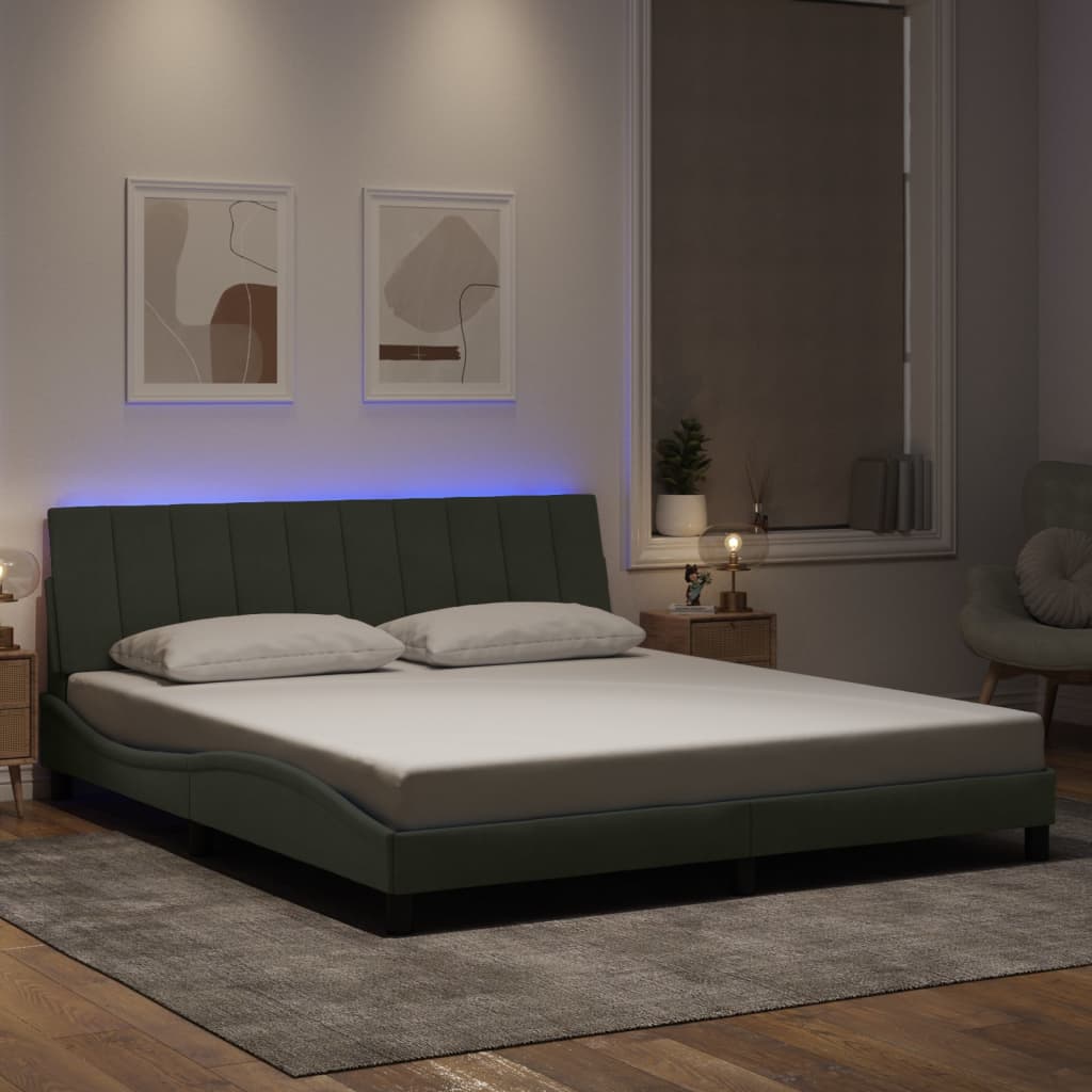 Estrutura de cama com LED sem colchão hanko 180x200 cm veludo cinzento-claro