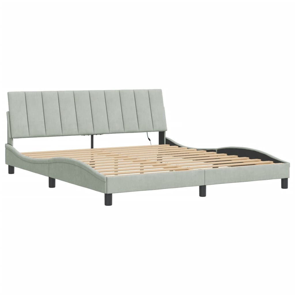 Estrutura de cama com LED sem colchão hanko 180x200 cm veludo cinzento-claro