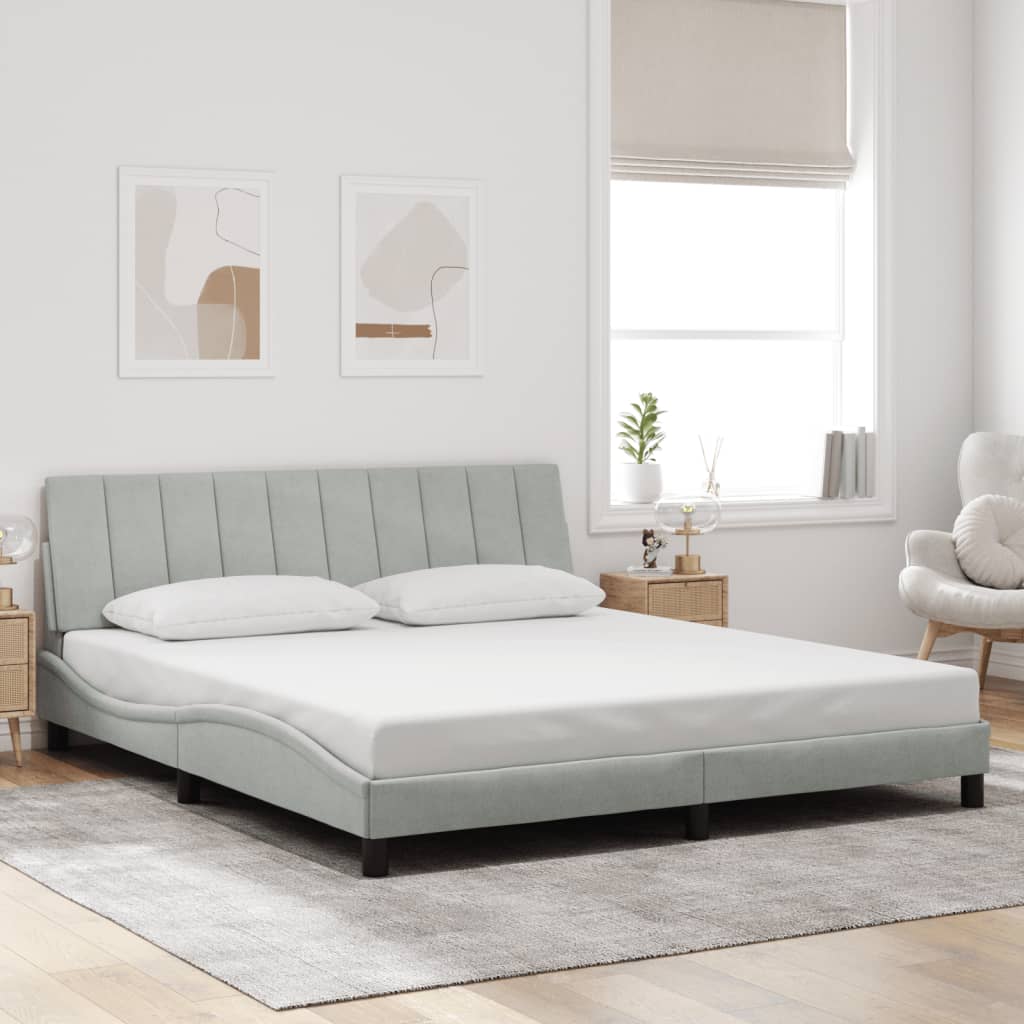 Estrutura de cama com LED sem colchão hanko 180x200 cm veludo cinzento-claro