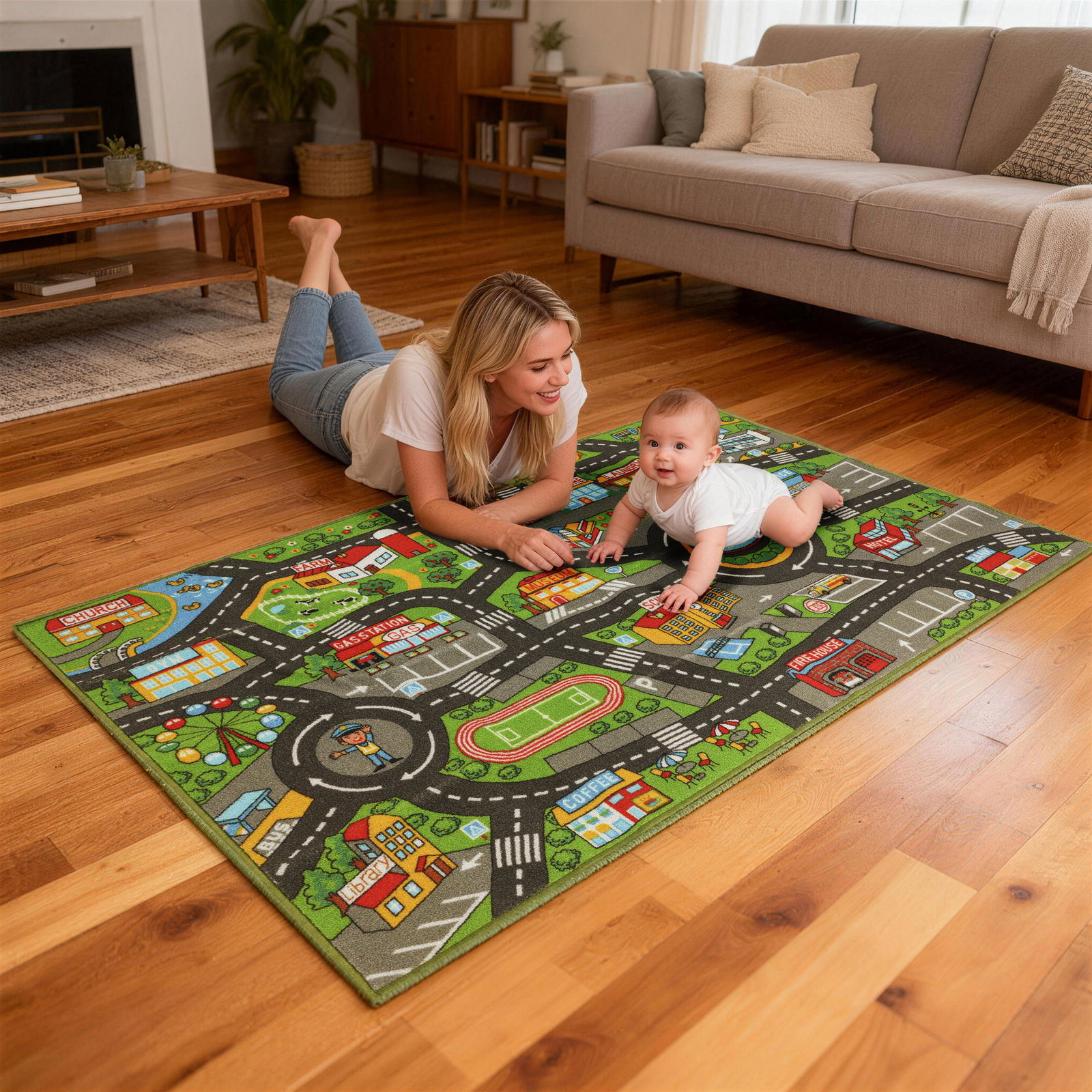 Tapete infantil estrada de cidade 160x100 cm tapete educativo antiderrapante para engatinhar e brincar com carros multicor