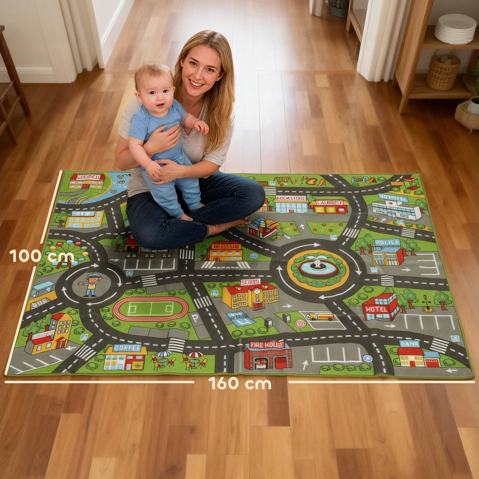 Tapete infantil estrada de cidade 160x100 cm tapete educativo antiderrapante para engatinhar e brincar com carros multicor