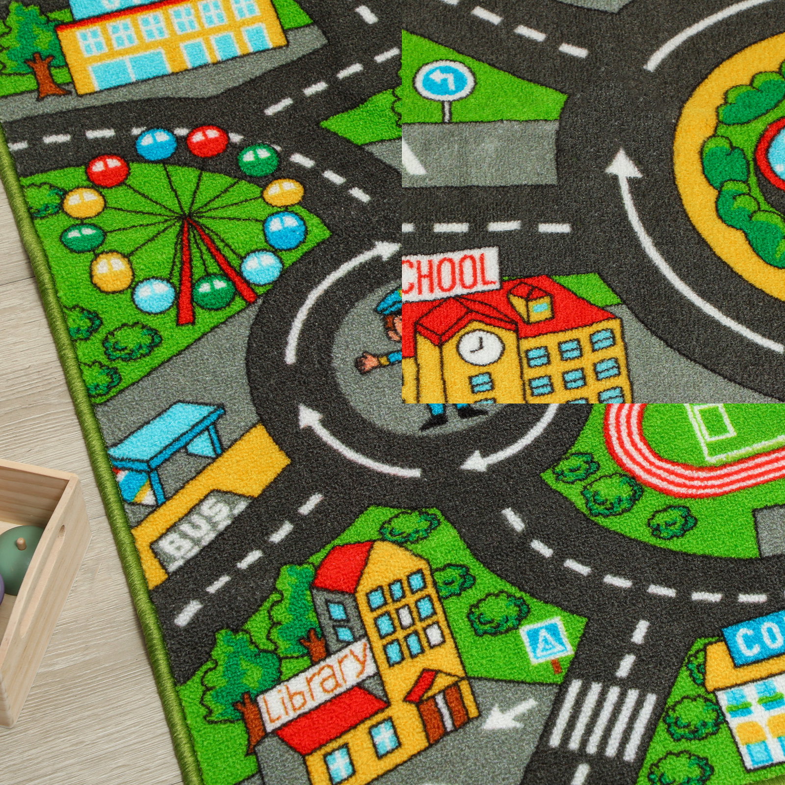 Tapete infantil estrada de cidade 160x100 cm tapete educativo antiderrapante para engatinhar e brincar com carros multicor