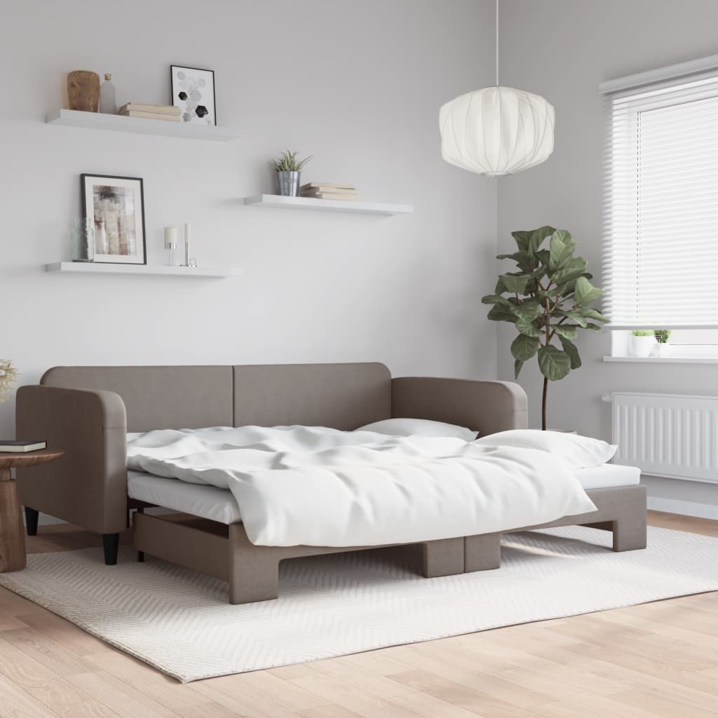 Sofá-cama com gavetão 100x200 cm tecido cinzento-acastanhado