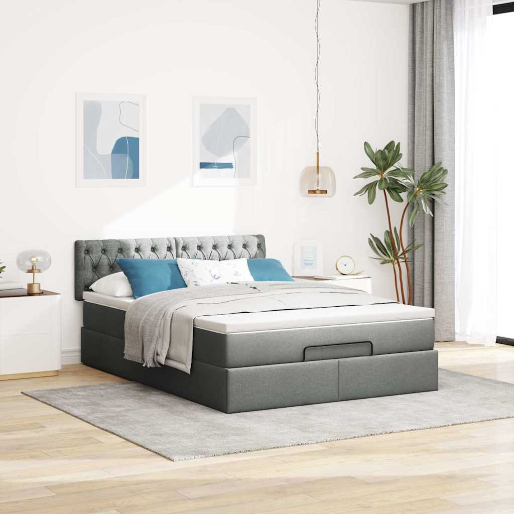 Cama otomana com colchão 140x190 cm tecido cinzento escuro