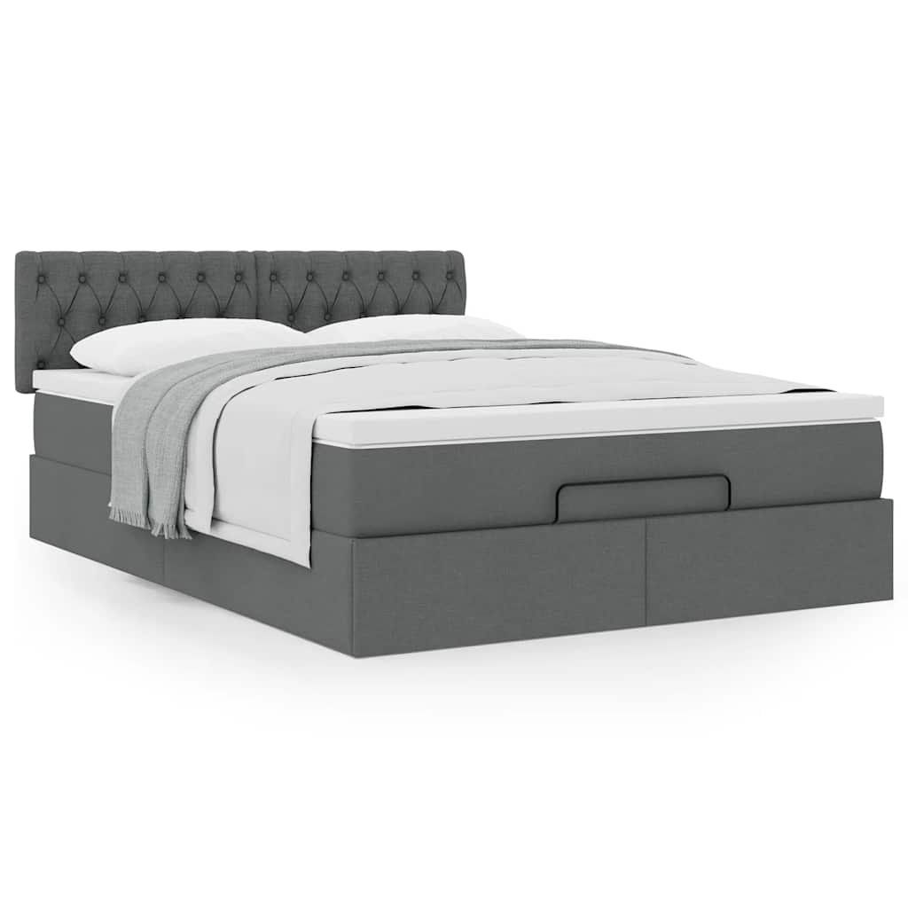 Cama otomana com colchão 140x190 cm tecido cinzento escuro