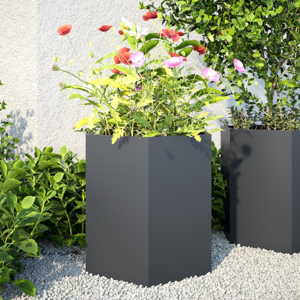Vasos floreiras jardim 2 pcs hexagonal 46x40x45cm aço antracite