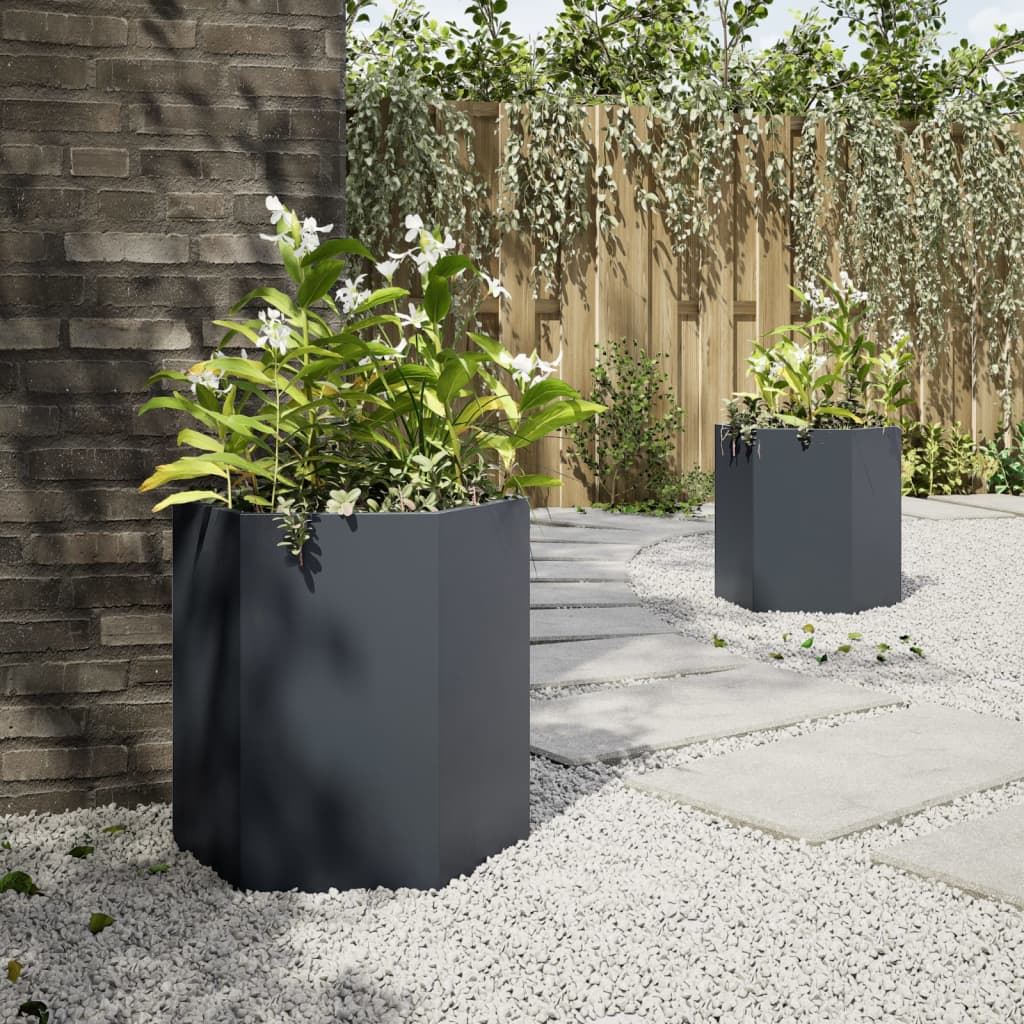 Vasos floreiras jardim 2 pcs hexagonal 46x40x45cm aço antracite