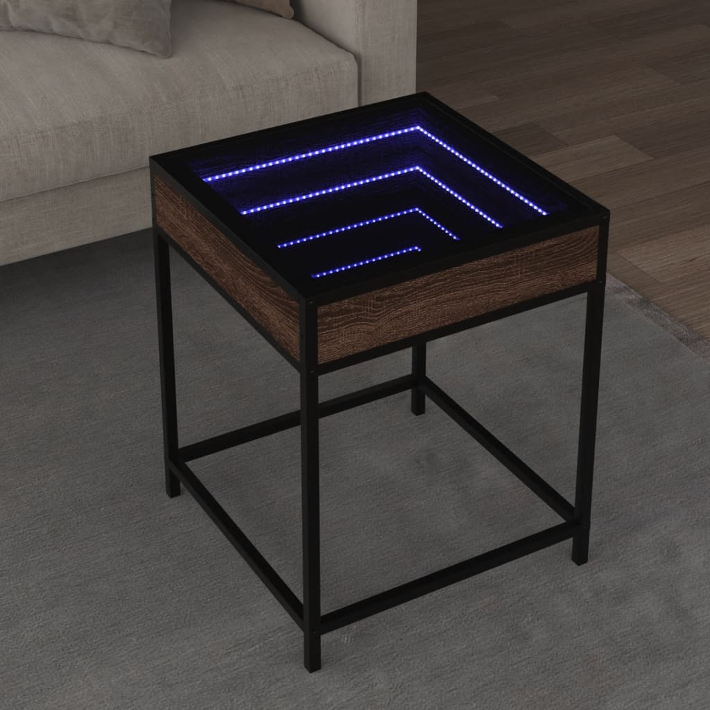 Mesa de centro luzes LED infinity 40x40x51 cm carvalho castanho