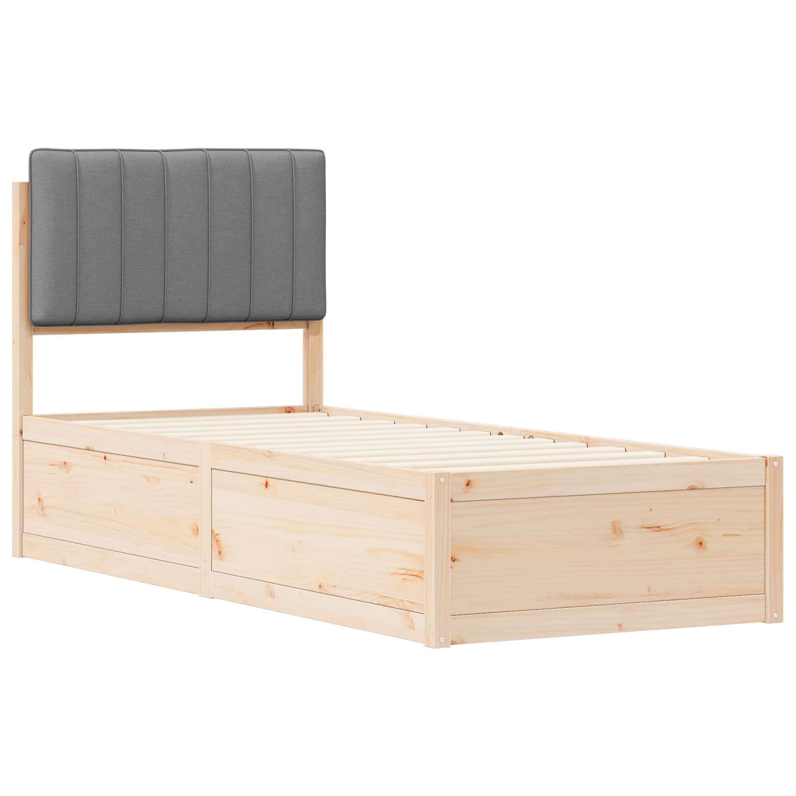 Estrutura de cama com cabeceira estofada cinzento-claro