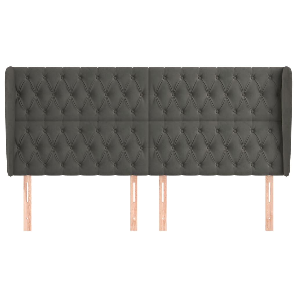 Cabeceira cama c/ abas veludo 183x23x118/128 cm cinzento-escuro