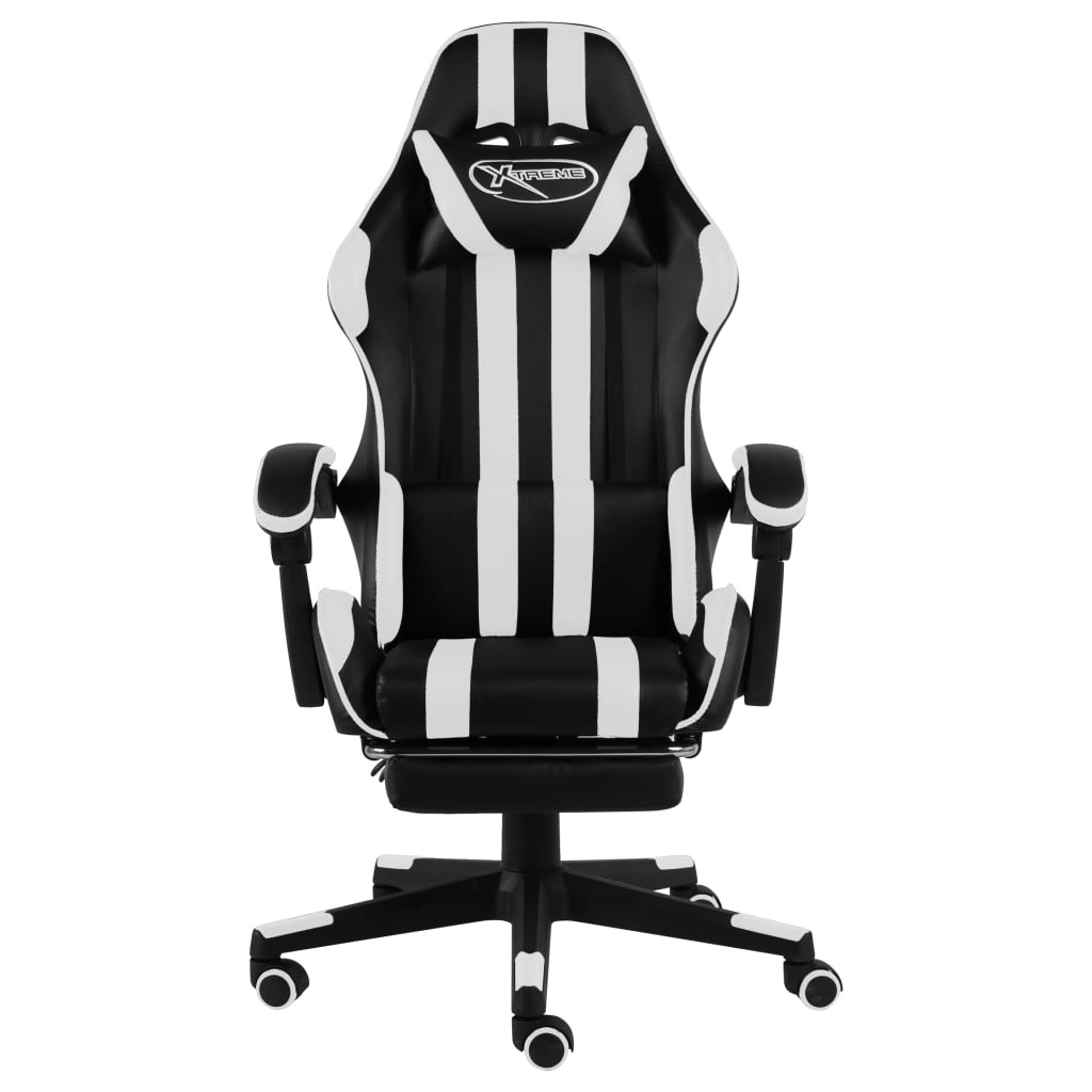Cadeira estilo corrida c/ apoio pés couro artif. preto/branco