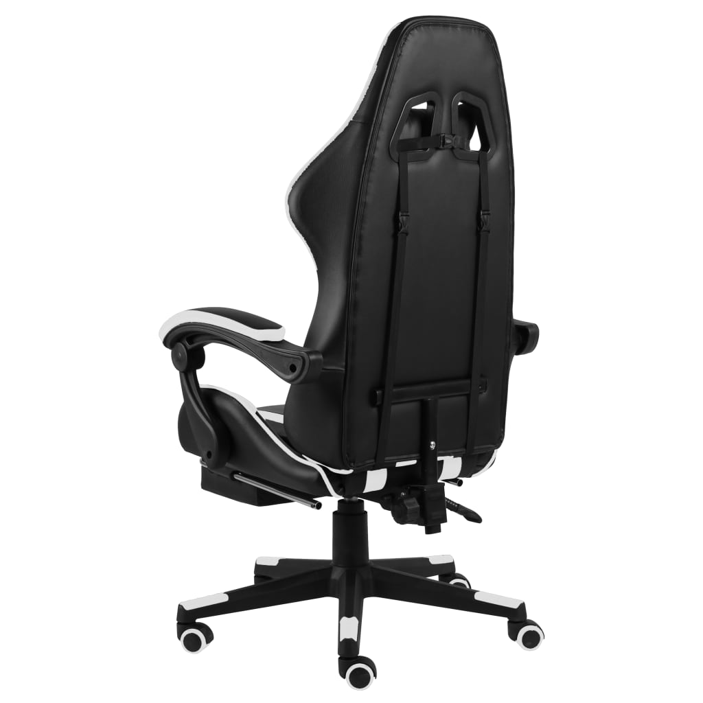 Cadeira estilo corrida c/ apoio pés couro artif. preto/branco