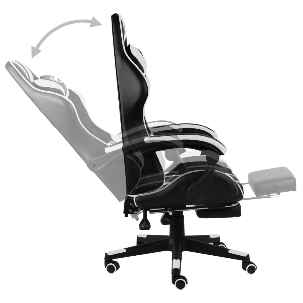 Cadeira estilo corrida c/ apoio pés couro artif. preto/branco