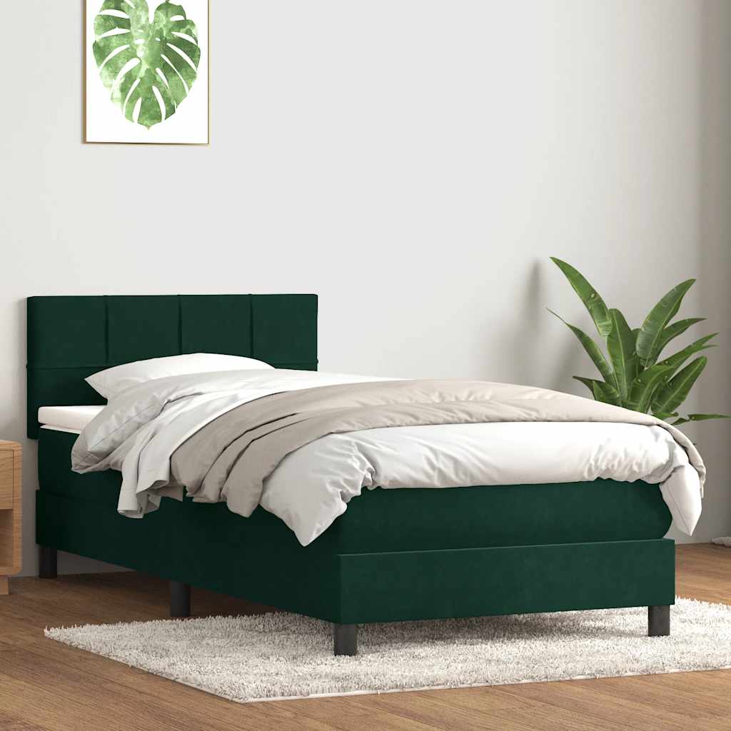 Cama com molas/colchão verde-escuro 80x220 cm veludo