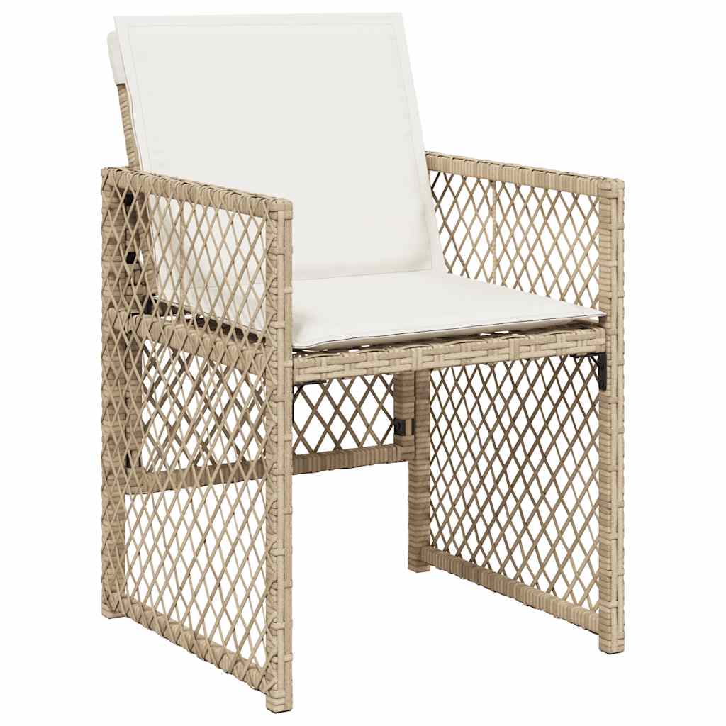 15 Pcs conjunto de jantar p/ jardim com almofadões vime PE bege