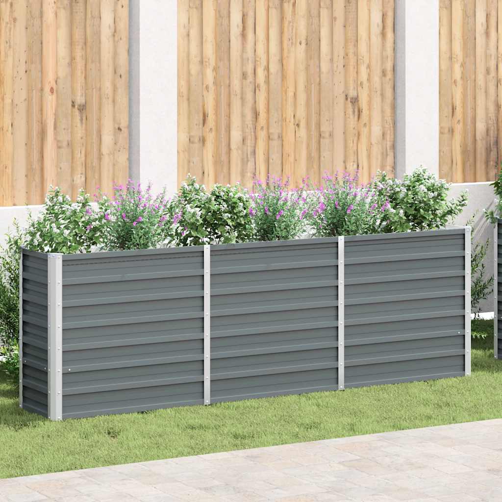Canteiro elevado de jardim aço galvanizado 240x40x77cm cinzento