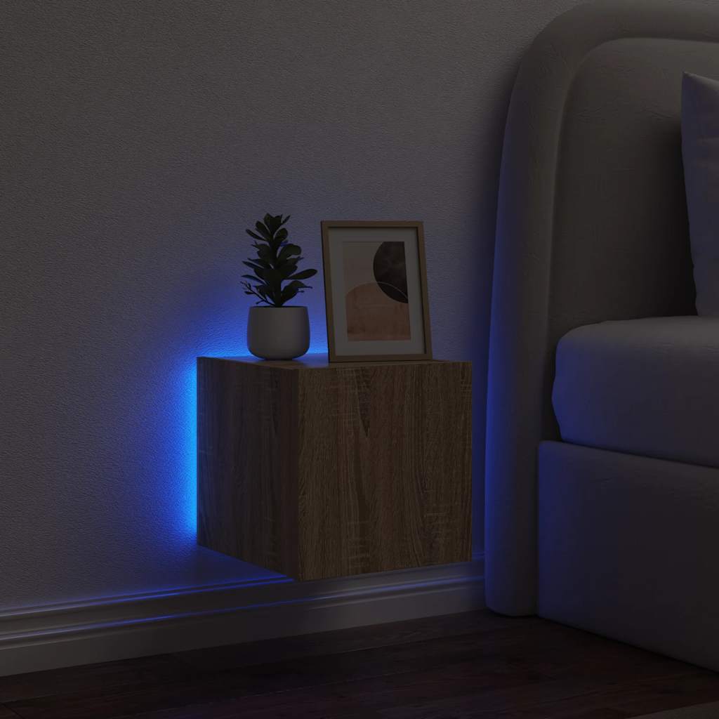 Móvel de parede p/ TV c/ luzes LED 30,5x35x30cm carvalho sonoma