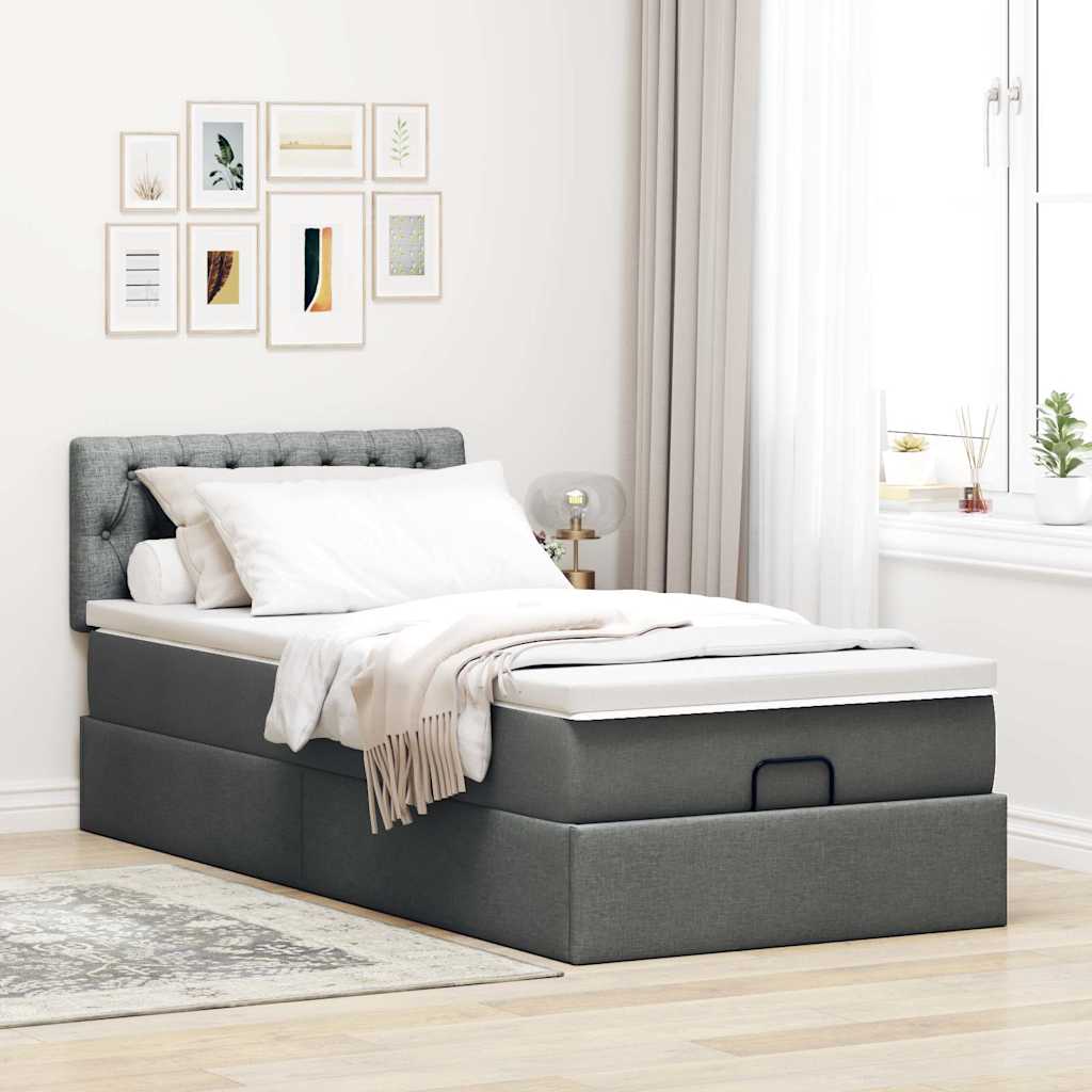 Cama otomana com colchão 90x200 cm tecido cinzento escuro