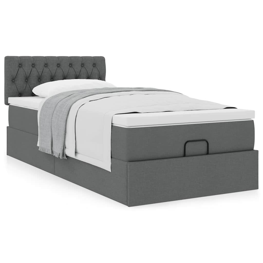 Cama otomana com colchão 90x200 cm tecido cinzento escuro