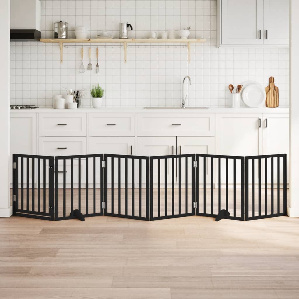 Portão p/ cães com porta dobrável 6 painéis 300 cm álamo preto