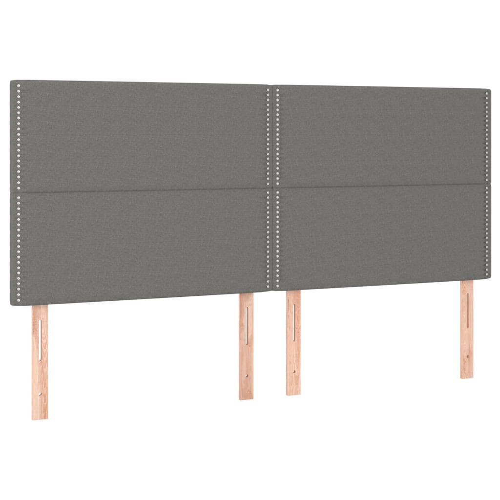 Cabeceira de cama c/ LED tecido 200x5x118/128 cm cinza-escuro