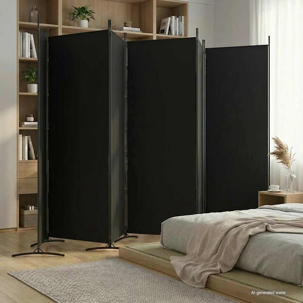 Divisória de quarto com 6 painéis 520x180 cm tecido preto