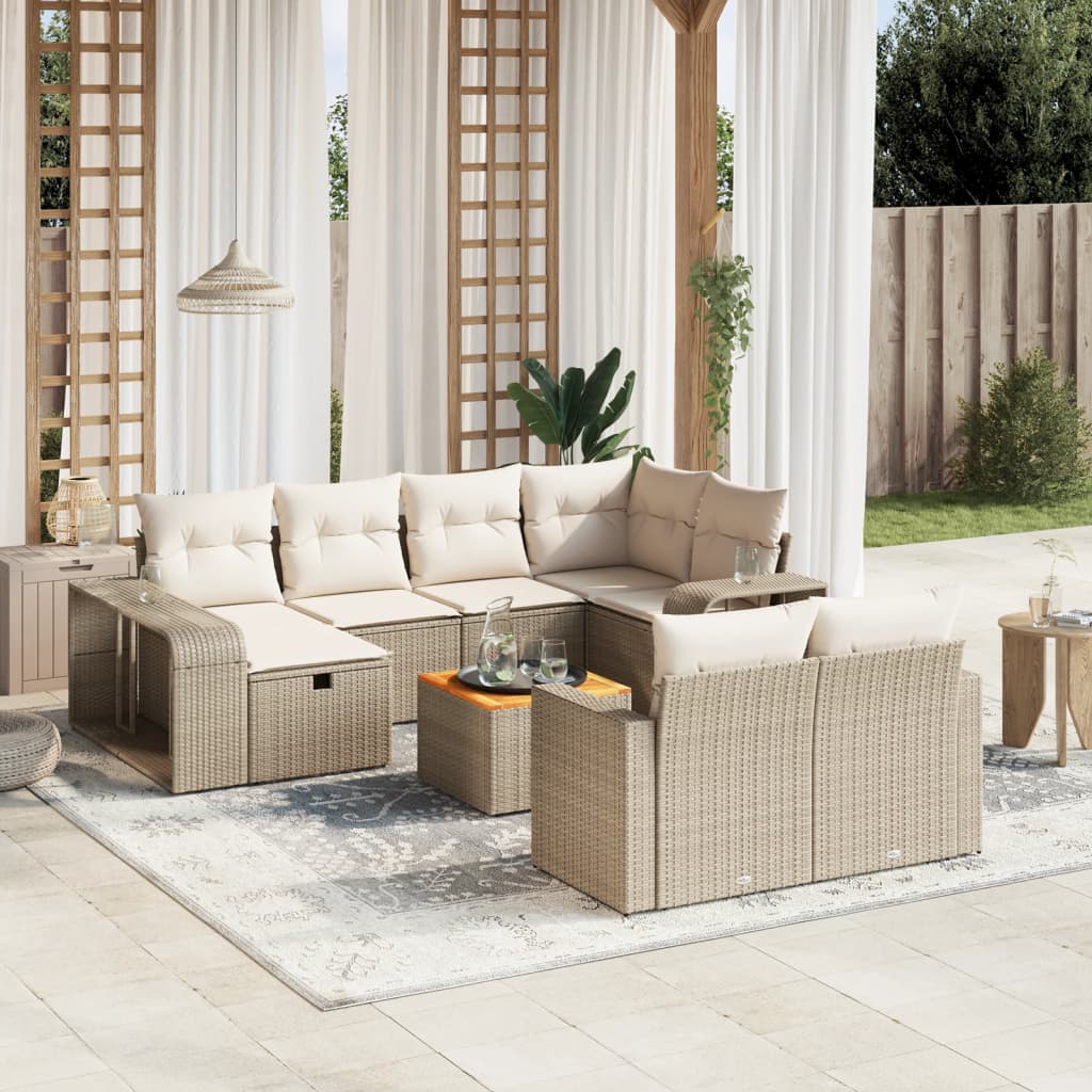 11 Pcs conjunto sofás de jardim c/ almofadões vime PE bege