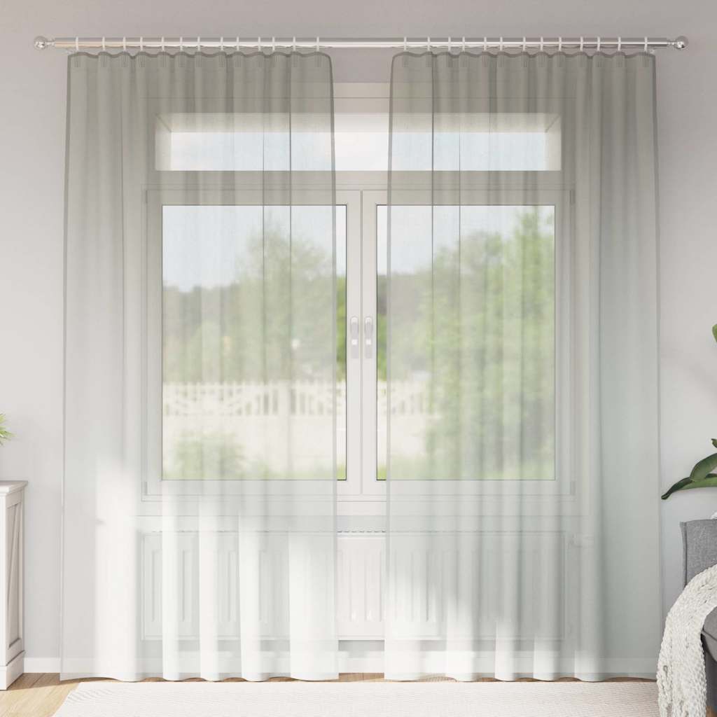 Cortinas de voile com bolsos para varão 2 pcs cinzento-claro