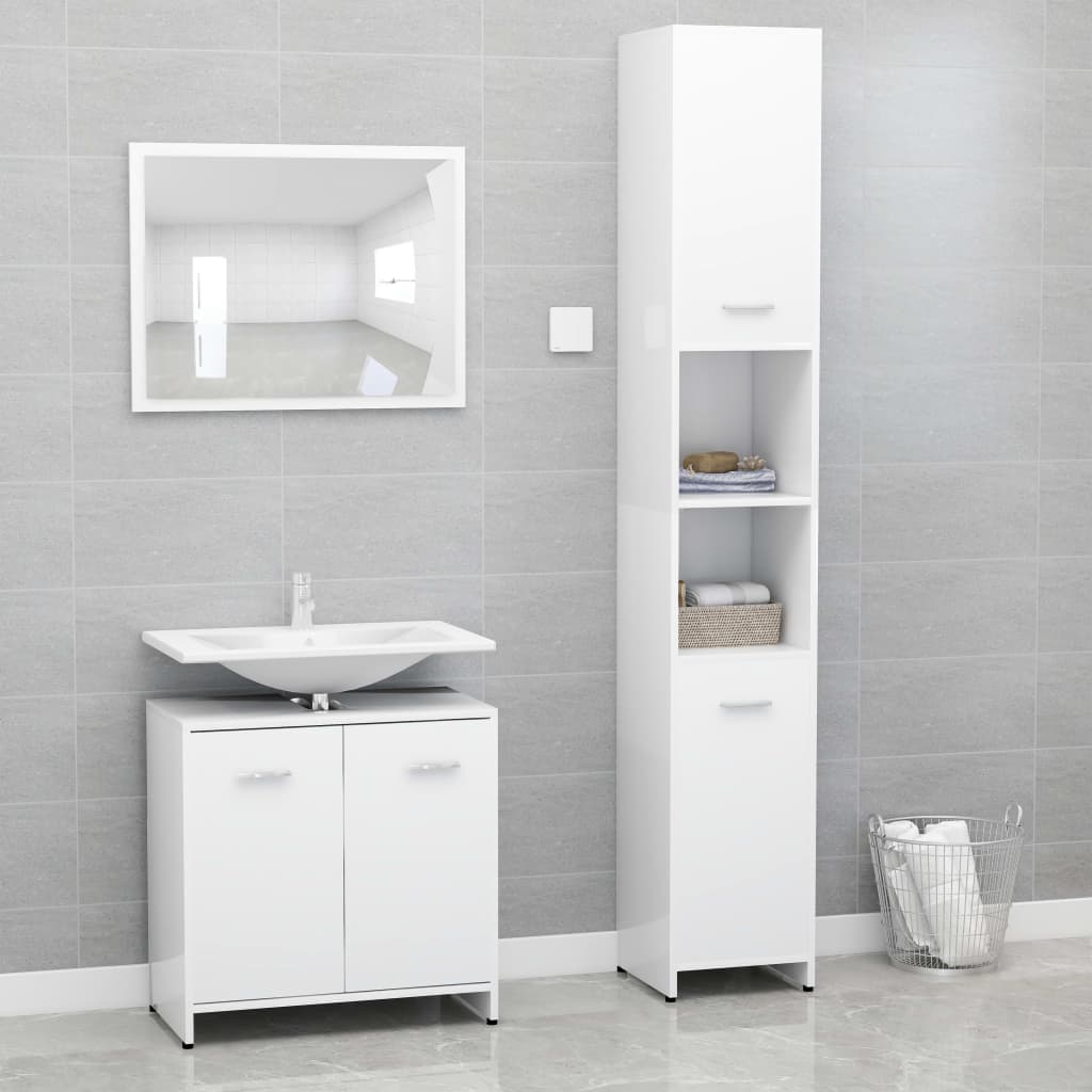 3 Pcs conjunto de móveis de casa de banho contraplacado branco