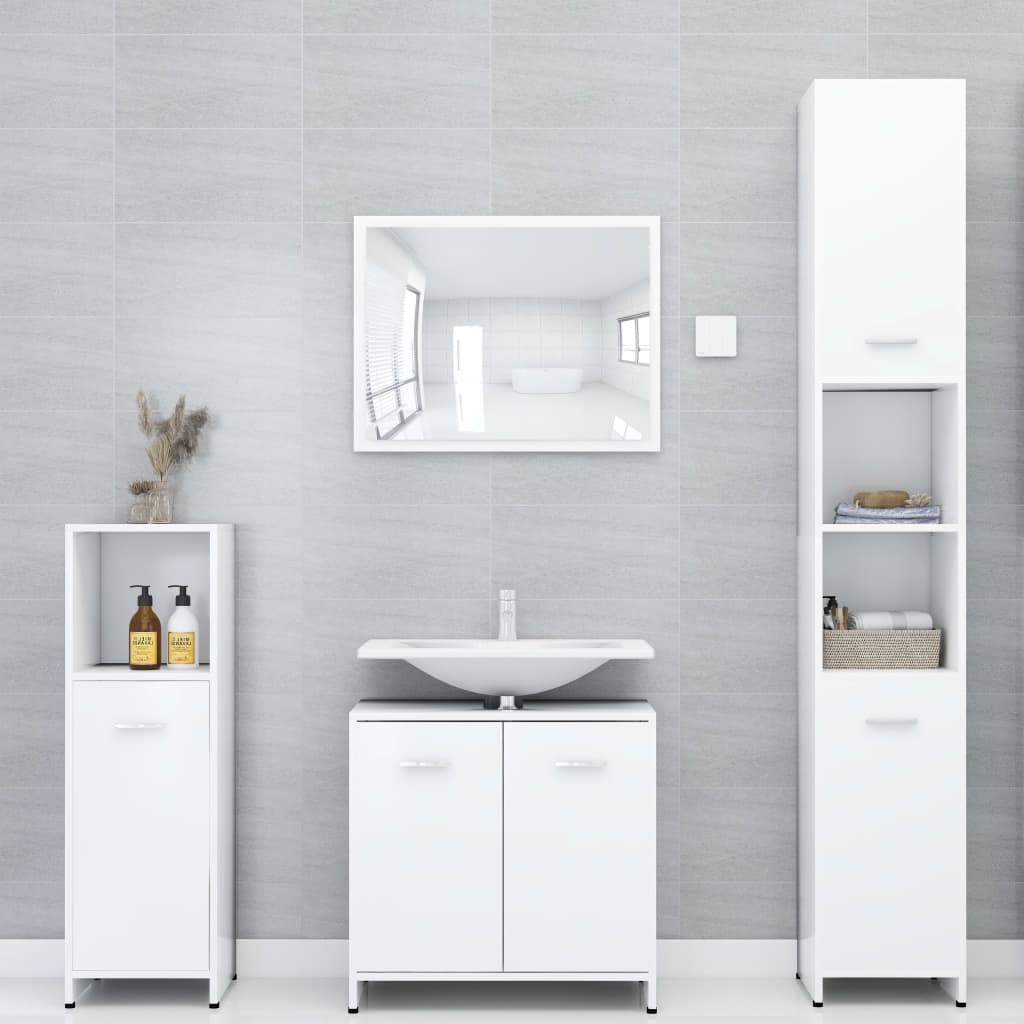 3 Pcs conjunto de móveis de casa de banho contraplacado branco