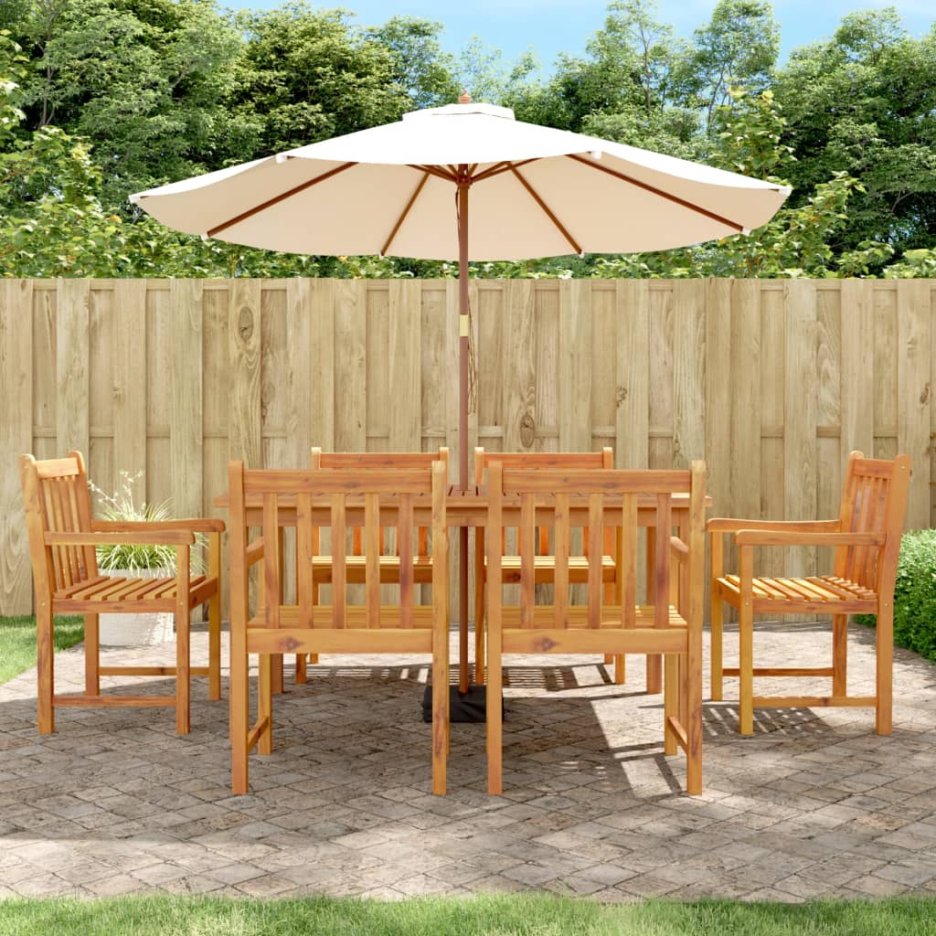 7 Pcs conjunto de jantar para jardim madeira de acácia maciça