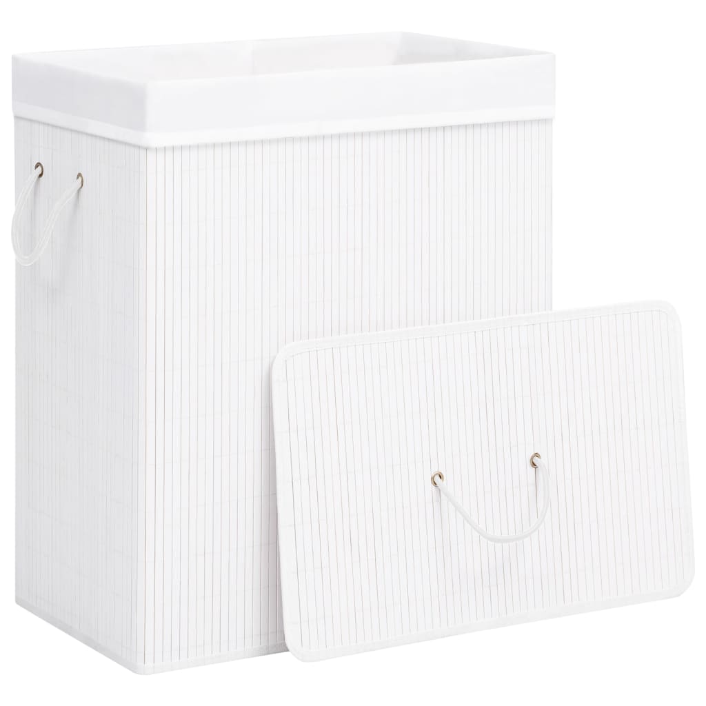 Cesto para roupa suja c/ secção única 83 l bambu branco