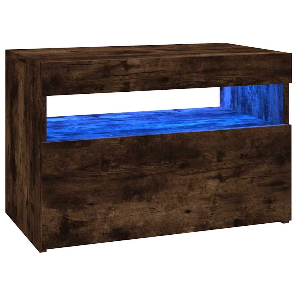 Móvel de TV com luzes LED 60x35x40 cm carvalho fumado