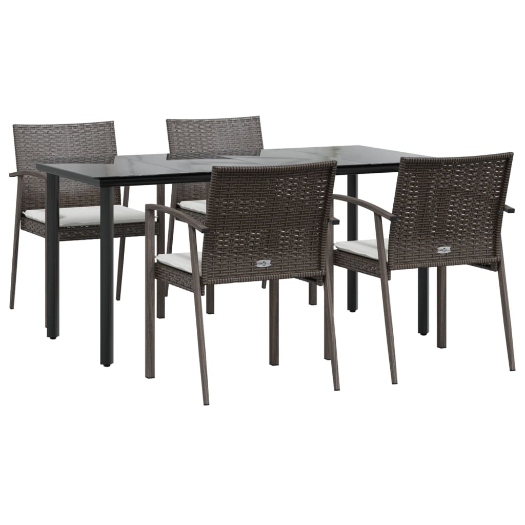 5 Pcs conjunto de jantar p/ jardim c/ almofadões vime PE e aço