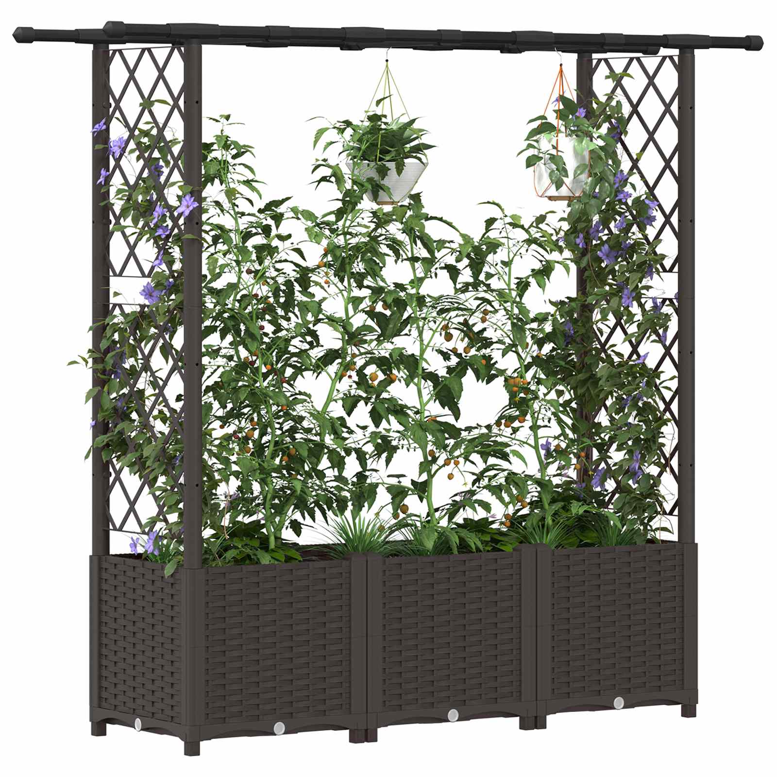 Cama elevada com treliça e telhado castanho 162,5 x 40 x 136 cm