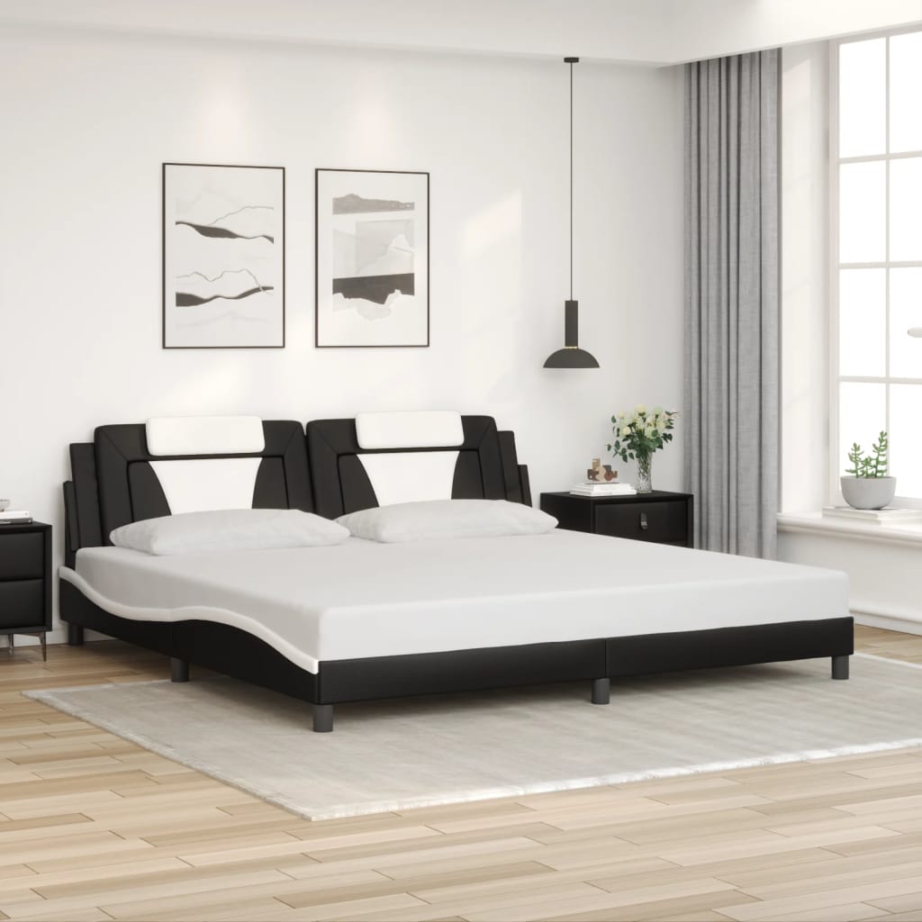 Estrutura de cama viana com LED sem colchão 200x200 cm preto/branco