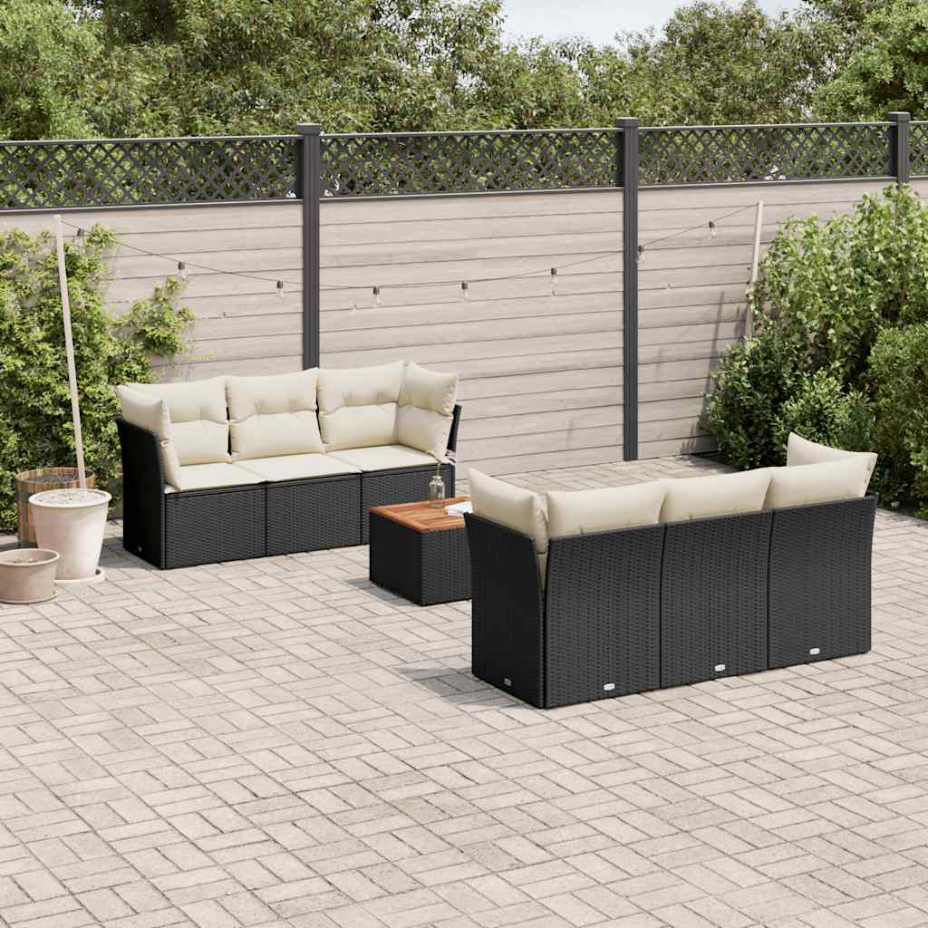7 Pcs conjunto de sofás p/ jardim c/ almofadões vime PE preto