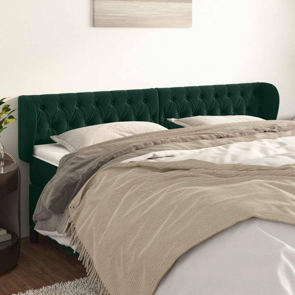 Cabeceira de cama c/ abas veludo 203x23x78/88cm verde-escuro