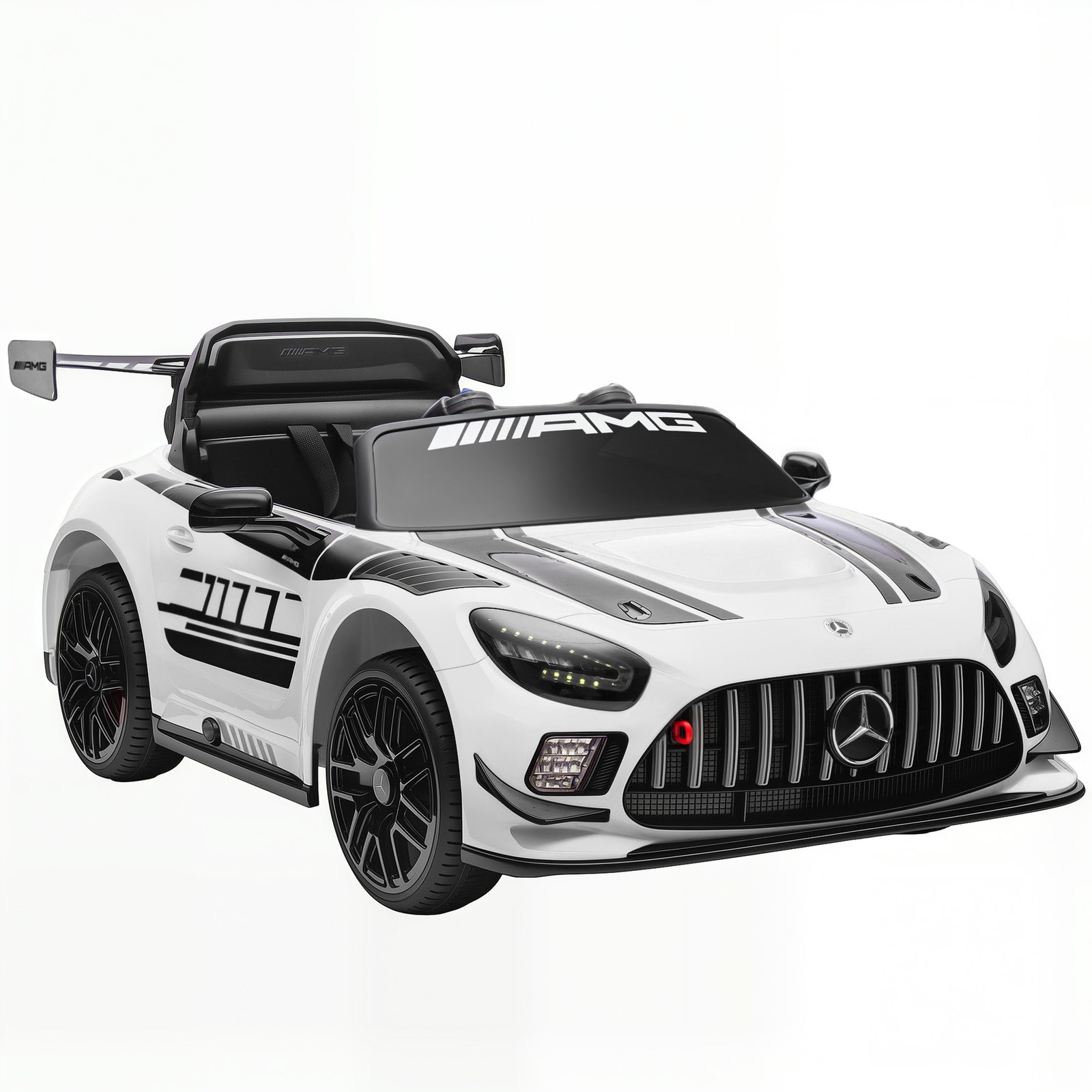 Carro elétrico para crianças mercedes-amg gt3 evo12v com controlo remoto 2,4g e motor duplo 115x66x44 cm branco