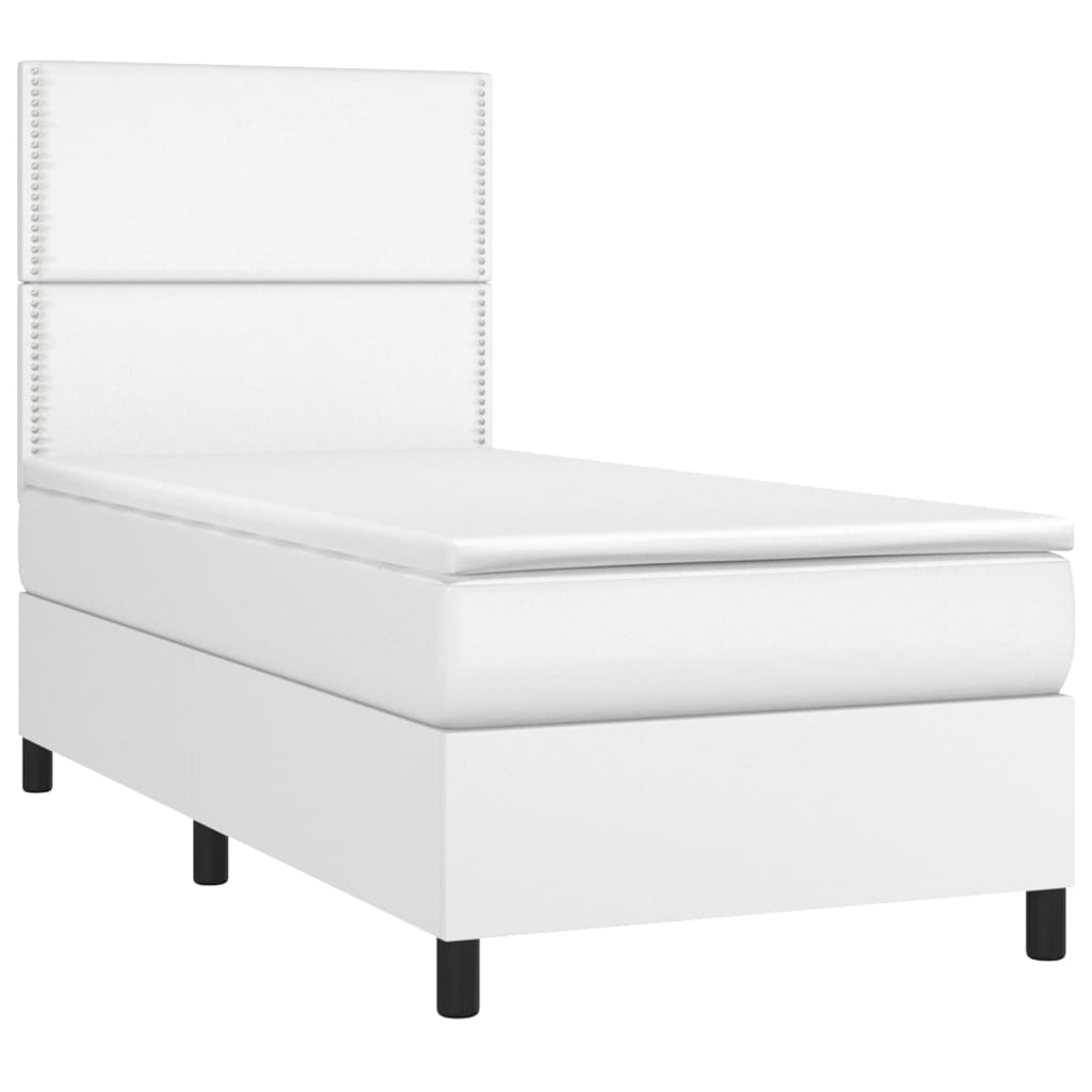 Cama com molas/colchão 100x200 cm couro artificial branco