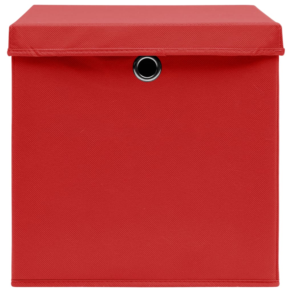 Caixas de arrumação com tampas 4pcs 32x32x32 cm tecido vermelho