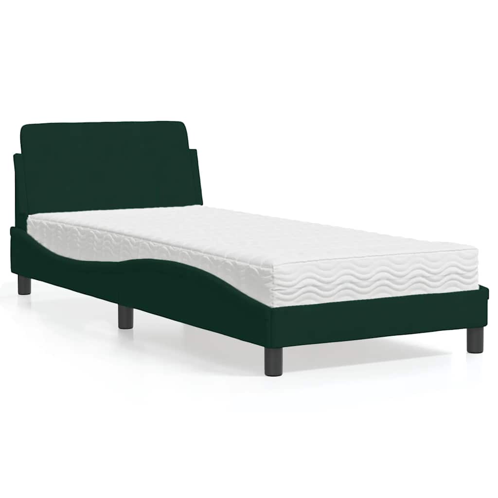 Cama com colchão dover 80x200 cm veludo verde-escuro
