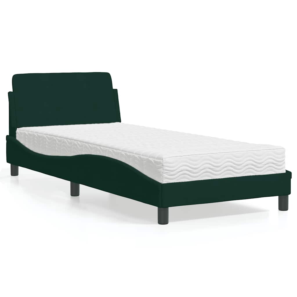 Cama com colchão dover 80x200 cm veludo verde-escuro
