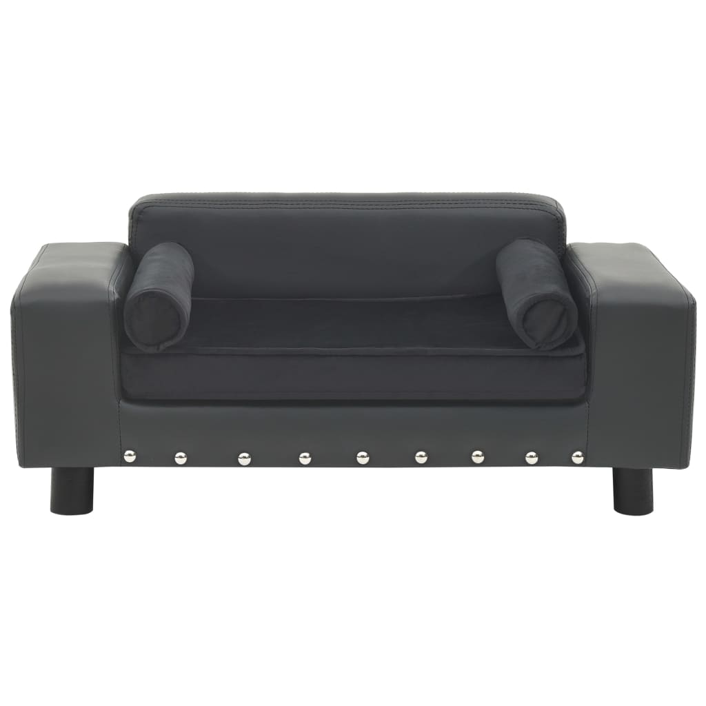 Sofá p/ cães 81x43x31cm pelúcia e couro artificial cinza-escuro
