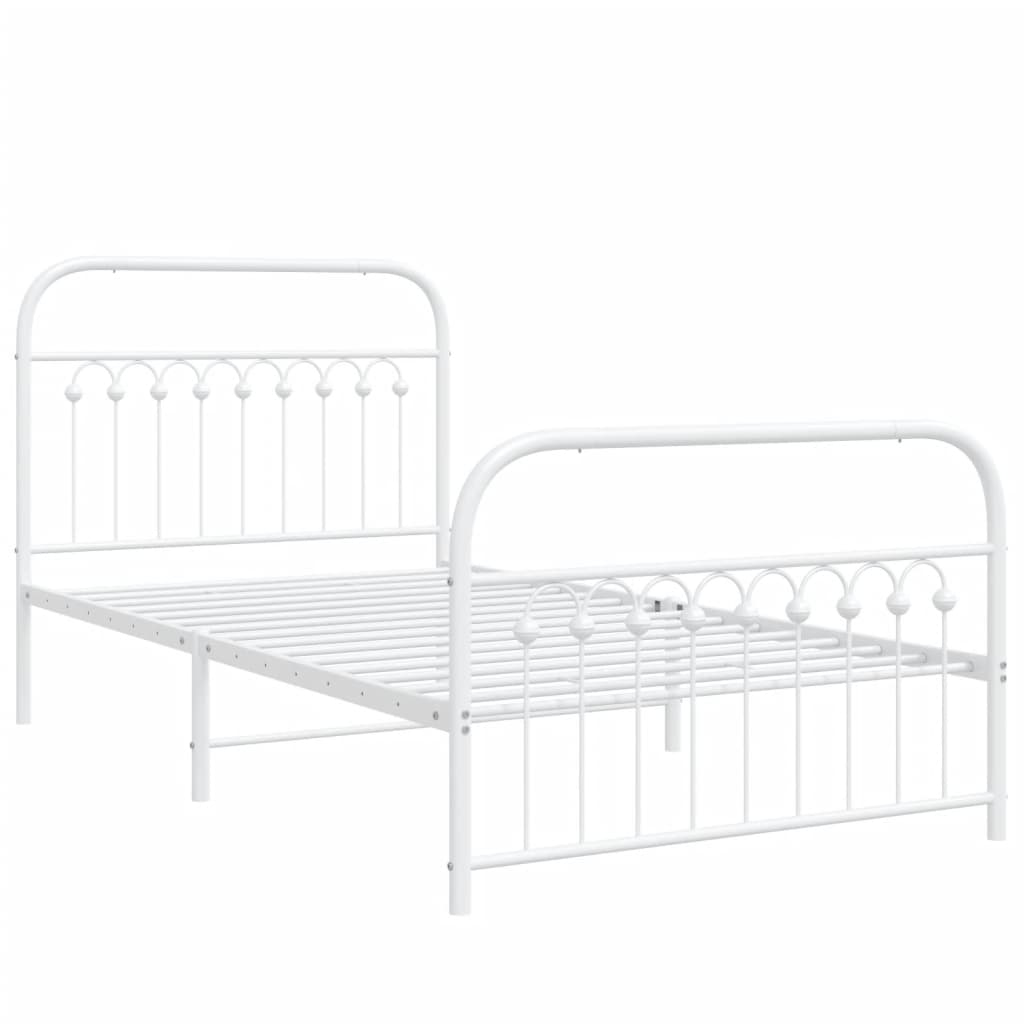 Estrutura de cama com cabeceira e pés 100x190 cm metal branco